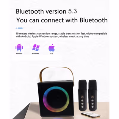Vocay Speaker Bluetooth Portable Karaoke with Wireless Microphone - WJ-A836 - Black — gambar 3