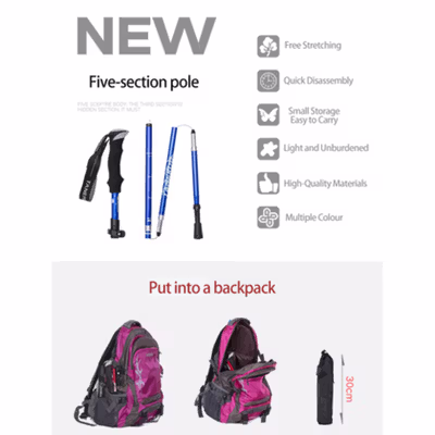 TaffSPORT Tongkat Hiking Trekking Pole 110cm Foldable 30cm - 101 - Black — gambar 3