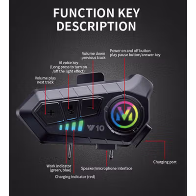 Kebidumei Headset Helm Bluetooth Music HiFi IPX6 1000mAh - Y10 - Black — gambar 3