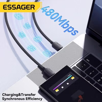 ESSAGER Kabel Data USB Type C Fast Charging Braided 100W 7A 3M - ES-X46 - Black — gambar 3