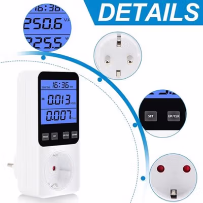 FIDEM Stop Kontak Watt Meter Overload Cost Alarm Digital Display - PM07 - White — gambar 3