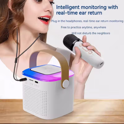EGOLDEN Speaker Bluetooth Portable Karaoke with Wireless Microphone - Y1 - Cream — gambar 3