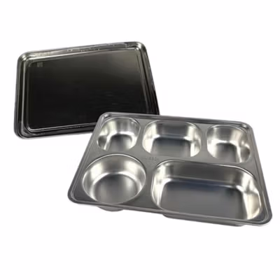 Januel Kotak Makan Fast Food Tray Container Stainless Steel 304 5 Grid - Jn71 - Silver — gambar 3
