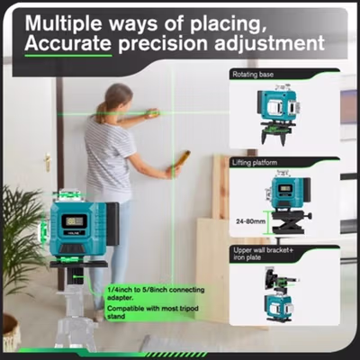Taffware Laser Level Green Beam 4D 16 Line Alarm Remote Smart App - HG4D - Blue — gambar 3