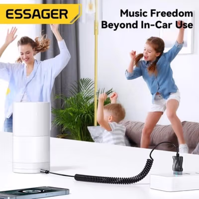 ESSAGER Audio Bluetooth Receiver Adapter 5.0 USB AUX Spring Wire - EBT-YH01-P - Black — gambar 3