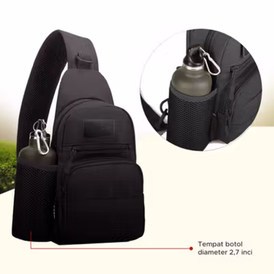 Tas Selempang Crossbody Bag Minimalis Tahan Air Desain Militer - 0702 - Black — gambar 4