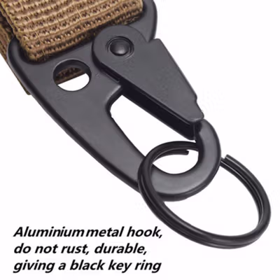 TaffSPORT Gantungan Kunci Quickdraw Carabiner Tactical Nylon Belt - SN74 - Black — gambar 4