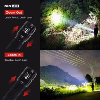 TaffLED Senter LED Flashlight Cree Q5 2000 Lumens Aluminium Steel - LFU01 - Black — gambar 4
