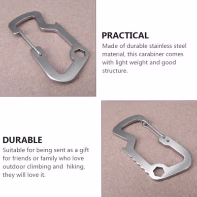 TaffSPORT Carabiner Stainless Steel with Bottle Opener - ED25 - Silver — gambar 4