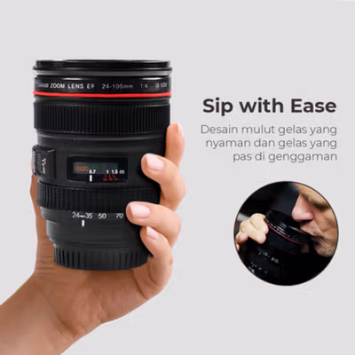 CANIAM Botol Minum Tumbler Panas Dingin Lensa Kamera 24-105mm 400ml - Black — gambar 4