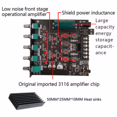 TKXEC Bluetooth 5.0 Amplifier Board 50Wx2+100W TPA3116D2 - ZK-TB21 - Black — gambar 4