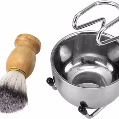 JDK Perlengkapan Barber Salon Pria Shaving Brush with Cream Bowl - DSS003 - Brown — gambar 4