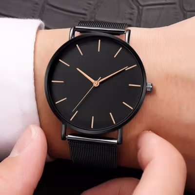 Relogio Jam Tangan Kasual Pria Milanese Analog Stainless Steel - 3294 - Black — gambar 4