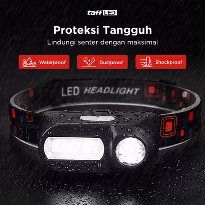 TaffLED Senter Kepala Headlamp LED Waterproof 180 Lumens - KX-1804 - Black — gambar 4