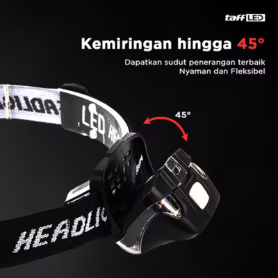 TaffLED Senter Kepala Headlamp LED Waterproof - HE25 - Black — gambar 4