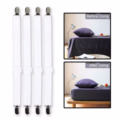 HILIFE Penjepit Clip Sprei Kasur Elastic Band Holder 4 PCS - 200TC - White — gambar 4