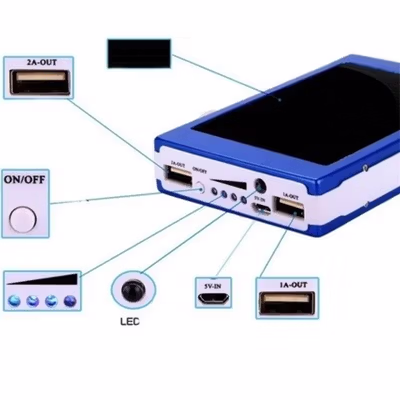 Rovtop Power Bank Solar DIY Case Flashlight Dual USB Port 5 PCS 18650 - 4NB1 - Blue — gambar 4