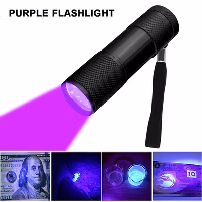 TaffLED Senter UV Ultraviolet Mini Flashlight 400nm 9 LED - UV-395 - Black — gambar 4