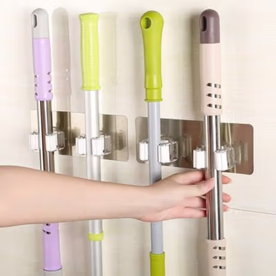 AK Gantungan Dinding Tempel Waterproof Adhesive Mop Holder Double Slot - AK20 - White — gambar 4
