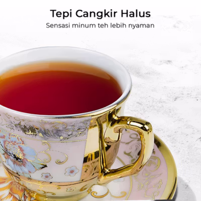 SUNFILI Set Teko Cangkir Keramik Kopi 1 Teapot 4 Cup European Style - B140 - Rose Gold — gambar 4