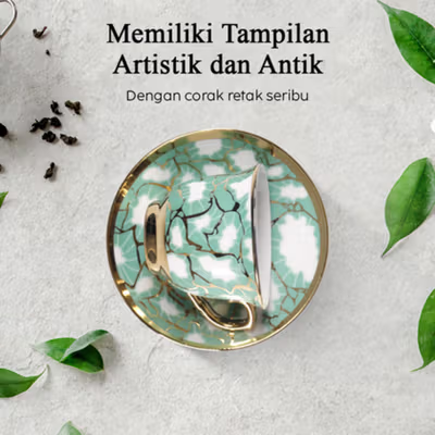 SUNFILI Set Cangkir Kopi Keramik 6in1 European Style Coffee Cup 90ml - B151 - Green — gambar 4