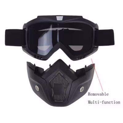 TaffSPORT BOLLFO Kacamata Goggles Mask Motor Retro Windproof - MT-04 - Black/Blue — gambar 4