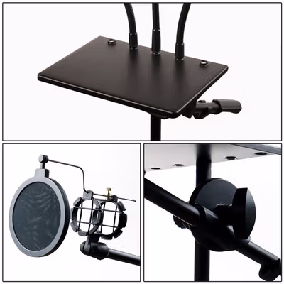 TaffSTUDIO Microphone Standing Holder Tripod 3xSmartphone Holder - NB-04P - Black — gambar 4