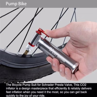 WEST BIKING Pompa Angin Ban Sepeda CO2 Inflator Portable Bike Pump - Silver — gambar 4