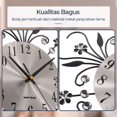 TaffHOME Jam Dinding 3D Quartz Creative Model Luxury Diamond 33cm - H7 - Silver — gambar 4