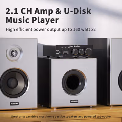 Fosi Audio Bluetooth 5.0 Amplifier 2.1 Receiver Class D 2x160W - BL20C - Black — gambar 4