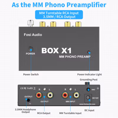 Fosi Audio Preamplifier HiFi Phono Turntable Preamp - BOX X1 - Black — gambar 4
