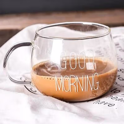 Cangkir Kopi Kaca Tahan Panas Good Morning Aesthetic Mug 350ml - 9H9D - Transparent — gambar 4
