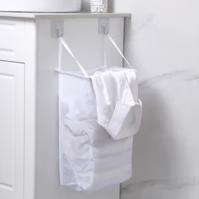 LISHEN Keranjang Gantung Pakaian Kotor Laundry Basket Wall Mounted - YJ39 - White — gambar 4