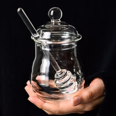 BalmyDays Gelas Tempat Madu dan Selai Borosilicate Glass 250ml - S2083 - Transparent — gambar 4
