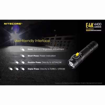 NITECORE Senter LED CREE XP-L2 V6 Rechargeable IP68 4400 Lumens - E4K - Black — gambar 4