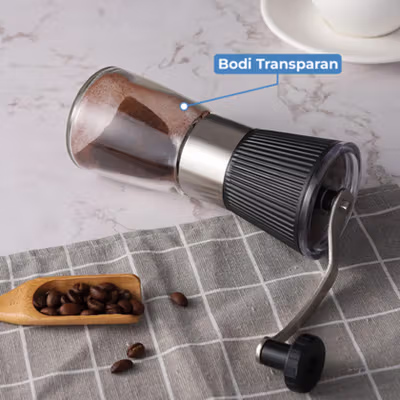 One Two Cups Alat Penggiling Kopi Manual Coffee Grinder 160ml - CF012 - Black — gambar 4