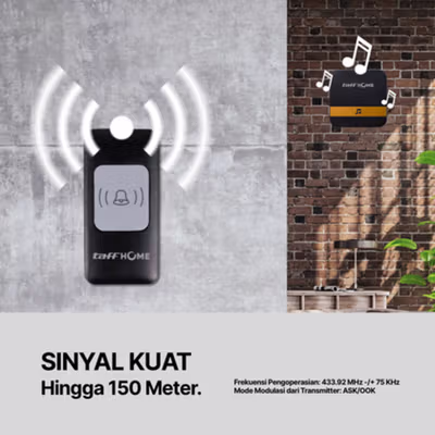 TaffHOME Bell Pintu Wireless Doorbell Waterproof 1 Receiver 433MHz - A9 - Black — gambar 4