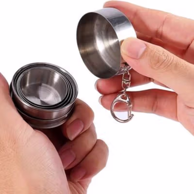TaffSPORT Gelas Lipat Stainless Steel Foldable Cup Carabiner 69ml - BS75 - Silver — gambar 4
