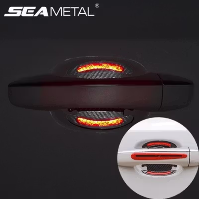 SEAMETAL Reflective Sticker Gagang Pintu Mobil Carbon Fiber 4PCS - 1185 - White — gambar 4