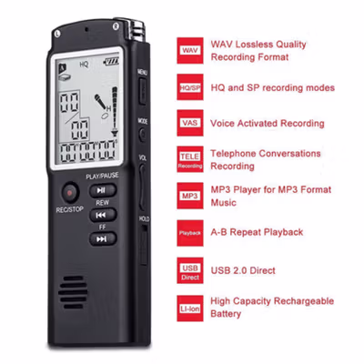 TaffSTUDIO Perekam Suara Digital Voice Recorder 8GB - T60 - Black — gambar 4