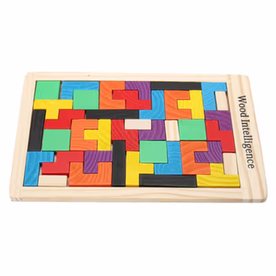 Mainan Puzzle Tangram Tetris Wooden Intelligence - WO01 - Multi-Color — gambar 4
