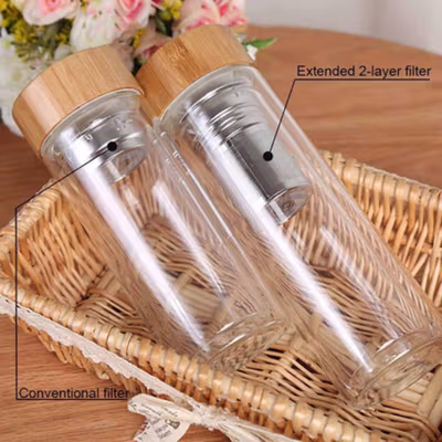 BORREY Botol Minum Kaca Tea Infuser Glass Bottle 330ml - BR-029 - Transparent — gambar 4