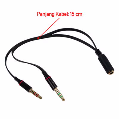 TaffSTUDIO Splitter Audio Jack Female ke Dual 3.5mm Male (Mic+Hear) - L43 - Black — gambar 4