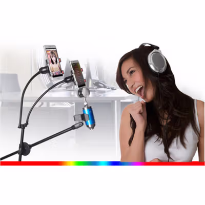 TaffSTUDIO Microphone Standing Tripod with 2 x Smartphone Holder - NB-03 - Black — gambar 4