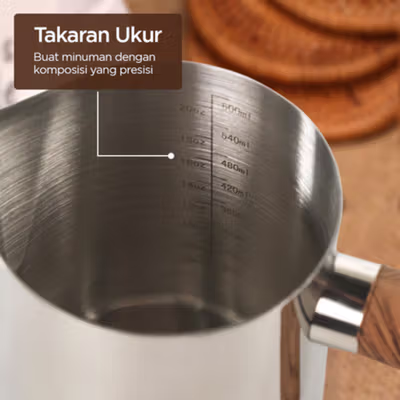 One Two Cups Milk Jug Pitcher Susu Latte Art Espresso Stainless 600ml - DRH600 - Silver — gambar 4