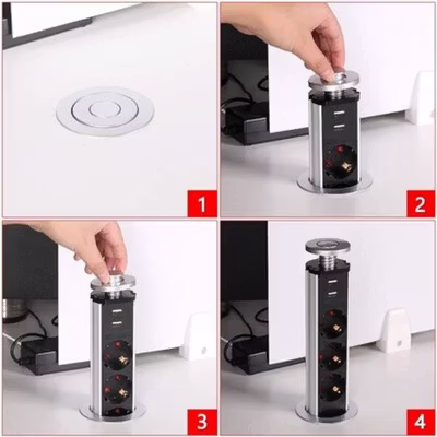 YYJSDZ Stop Kontak Tanam Pop Up Electric Plug Socket with USB Port 4 Port - CF2US - Black — gambar 4