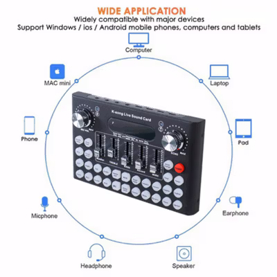 Woopower Mixer USB Sound Card Amplifier Bluetooth Live Broadcast - F8 - Black — gambar 4