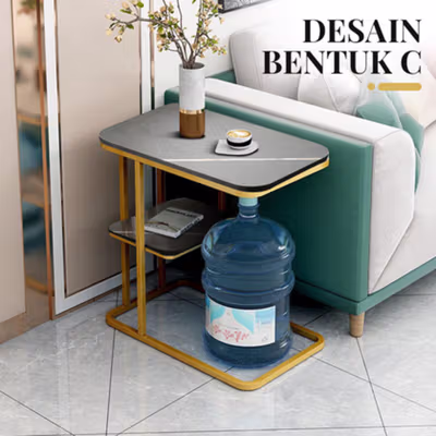 Geja Meja Sofa Side Table Marbel European Style Double Layer - H81 - Black — gambar 4