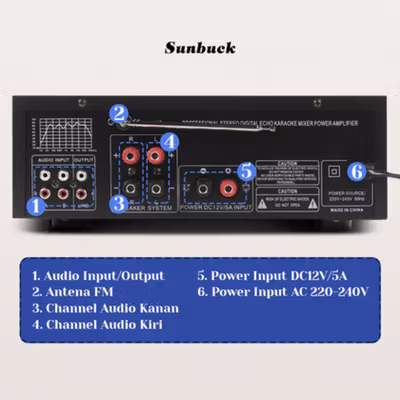 Sunbuck Audio Amplifier Bluetooth EQ Karaoke FM 2000W - AV-326Z PLUS - Black — gambar 4