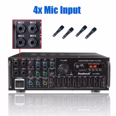 Sunbuck Audio Amplifier Bluetooth EQ Karaoke FM Radio 2000W - AS-336BU - Black — gambar 4
